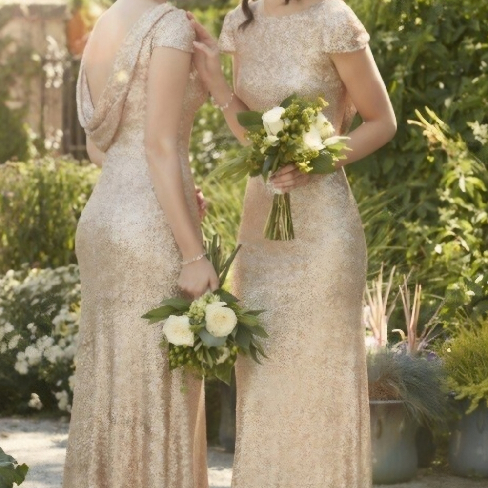 SORELLA VITA Chanpag E Sequin Maxi Gown with Cap Sleeves